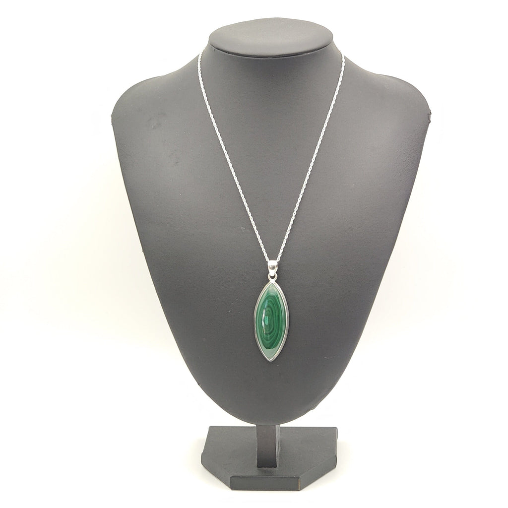 Hepburn and Hughes Malachite Pendant | 50mm pointed oval | Sterling Silver