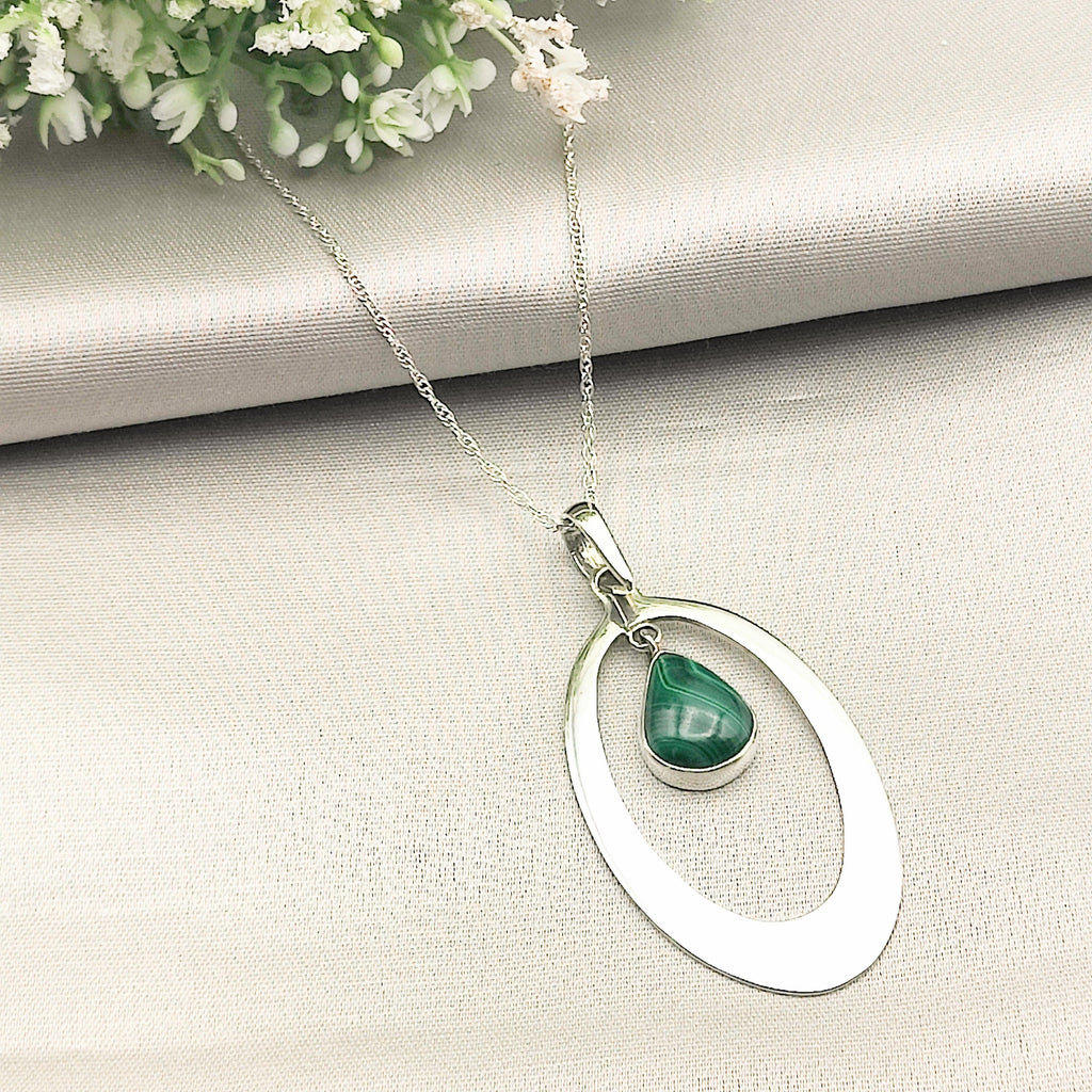 Hepburn and Hughes Malachite Pendant | Silver Oval Hoop | 2 Options | Sterling Silver