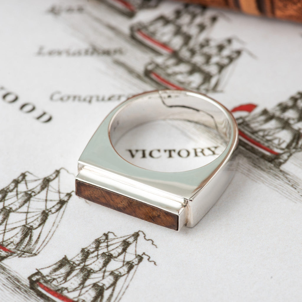 Hepburn and Hughes Men's Nautical Ring | Made with Oak from HMS Victory | Sterling Silver