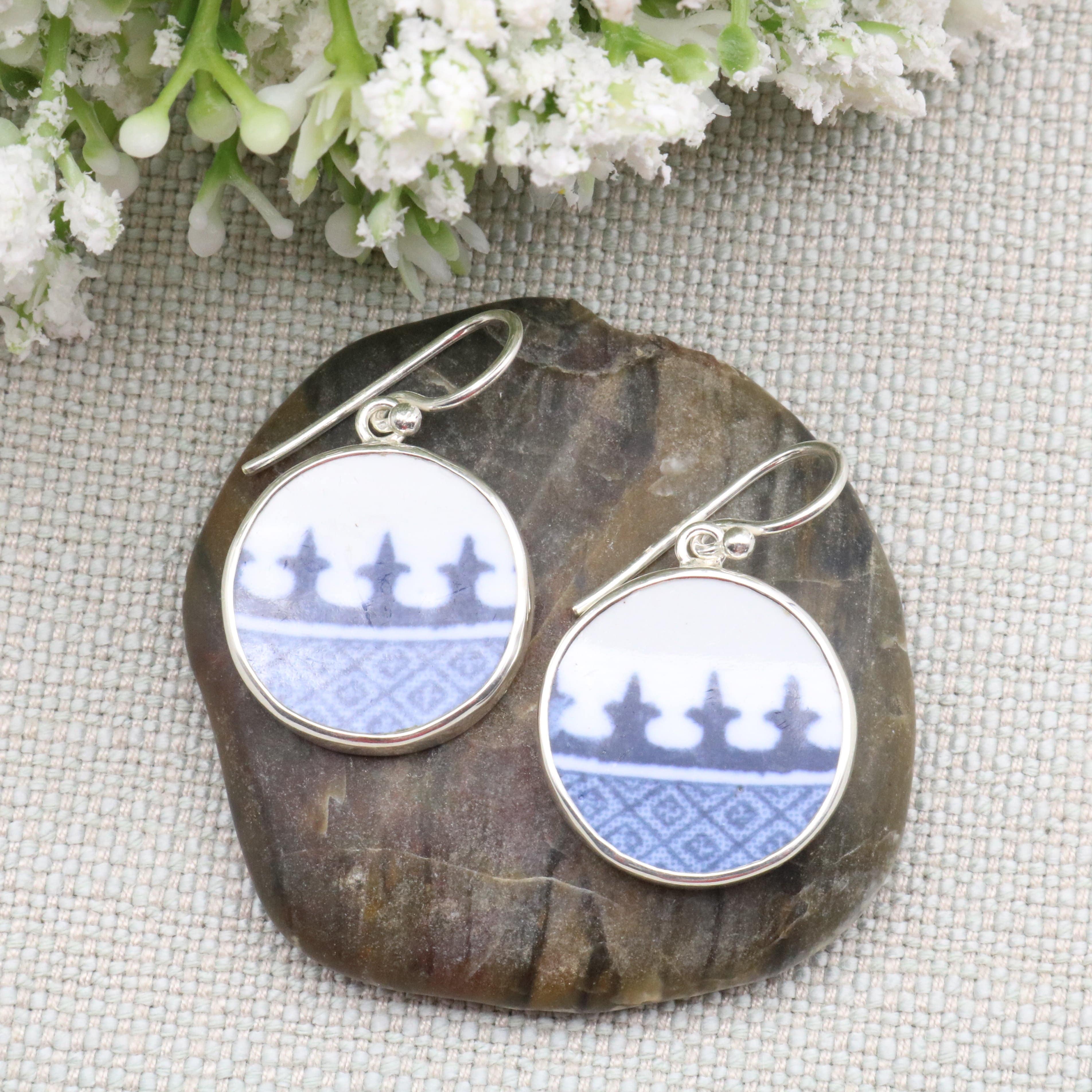 Hepburn and Hughes Minton Pottery Circular Earrings in Sterling Silver