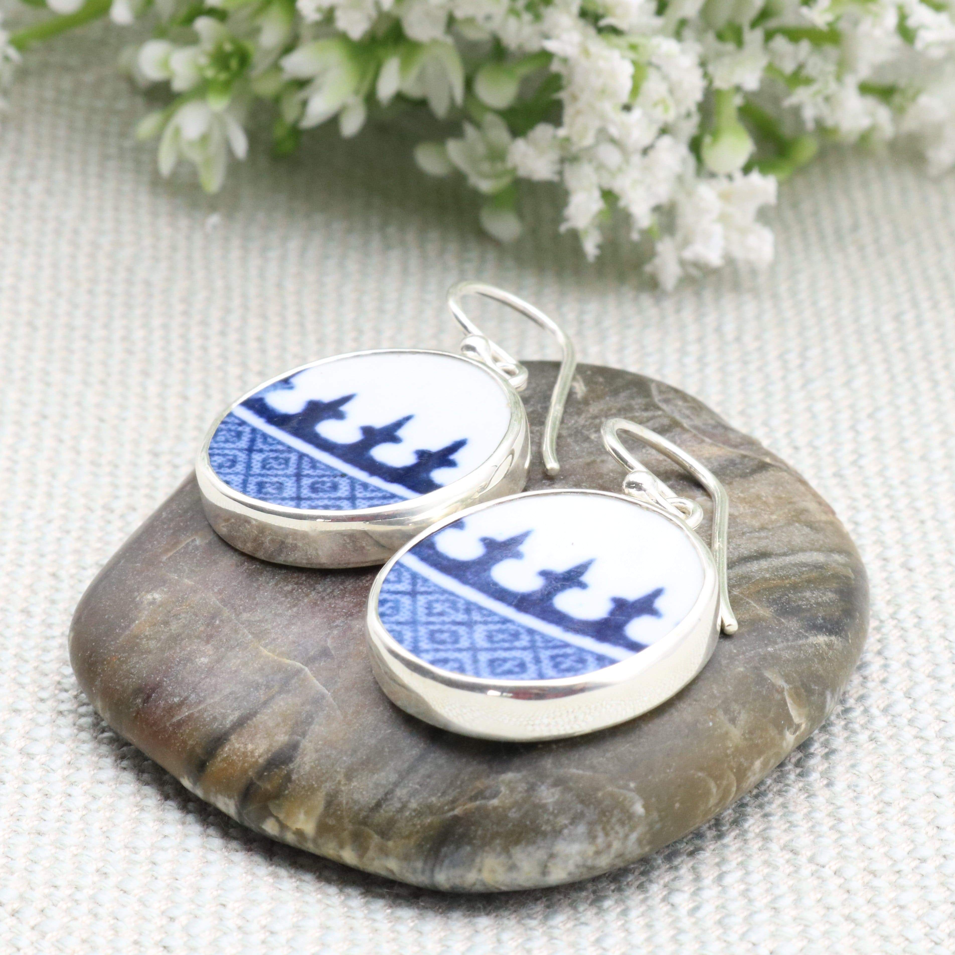 Hepburn and Hughes Minton Pottery Circular Earrings in Sterling Silver