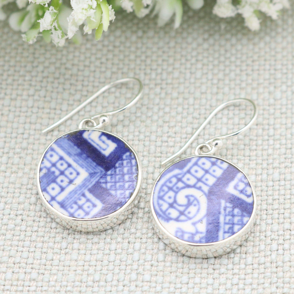 Hepburn and Hughes Minton Pottery Circular Earrings in Sterling Silver