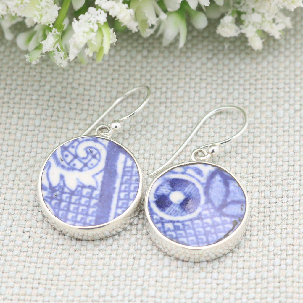 Hepburn and Hughes Minton Pottery Circular Earrings in Sterling Silver