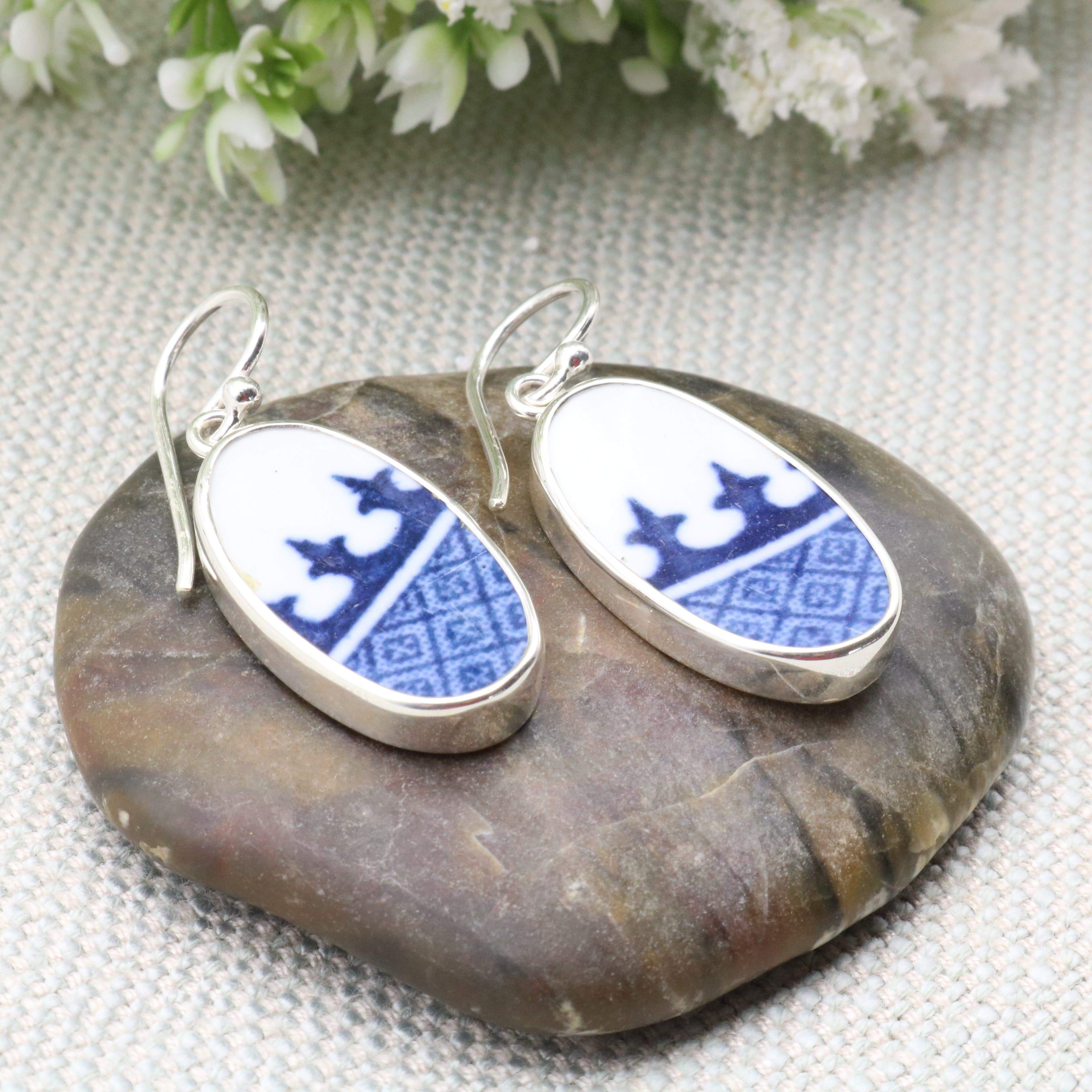 Hepburn and Hughes Minton Pottery Oval Earrings in Sterling Silver