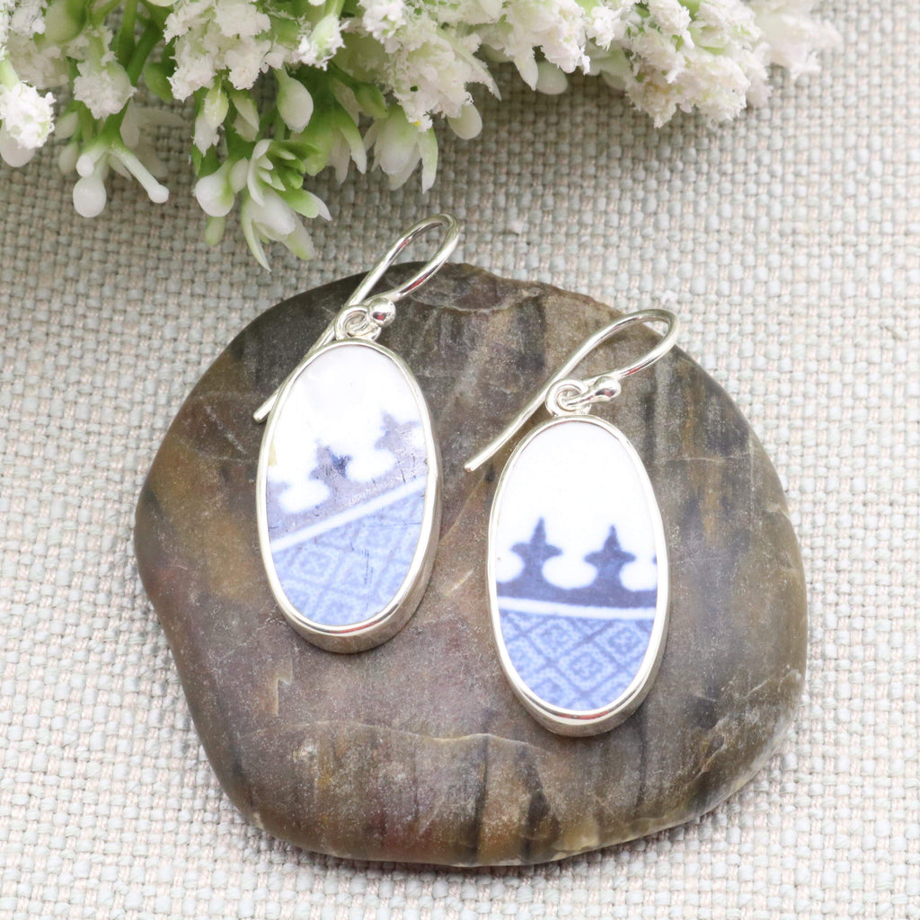 Hepburn and Hughes Minton Pottery Oval Earrings in Sterling Silver