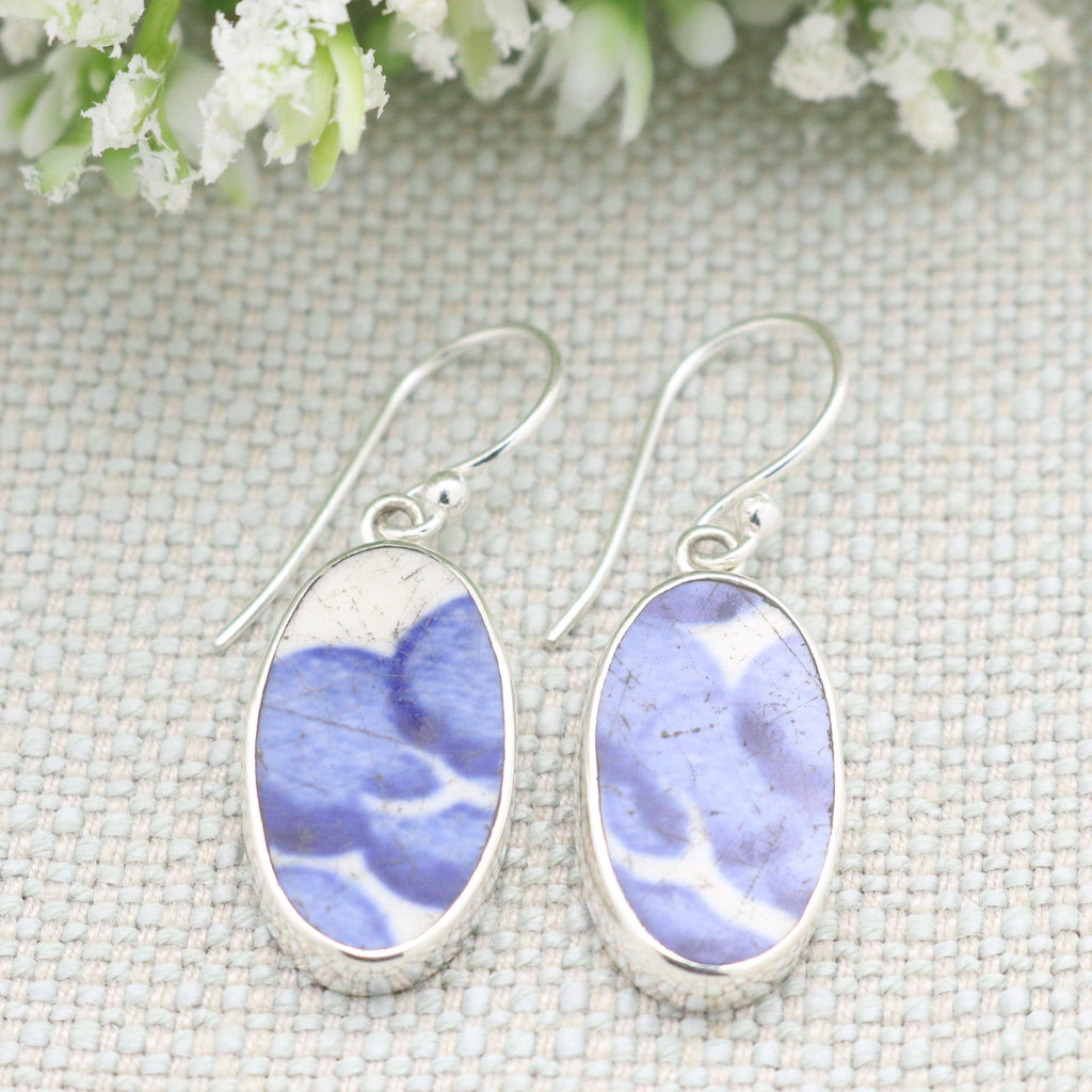 Hepburn and Hughes Minton Pottery Oval Earrings in Sterling Silver