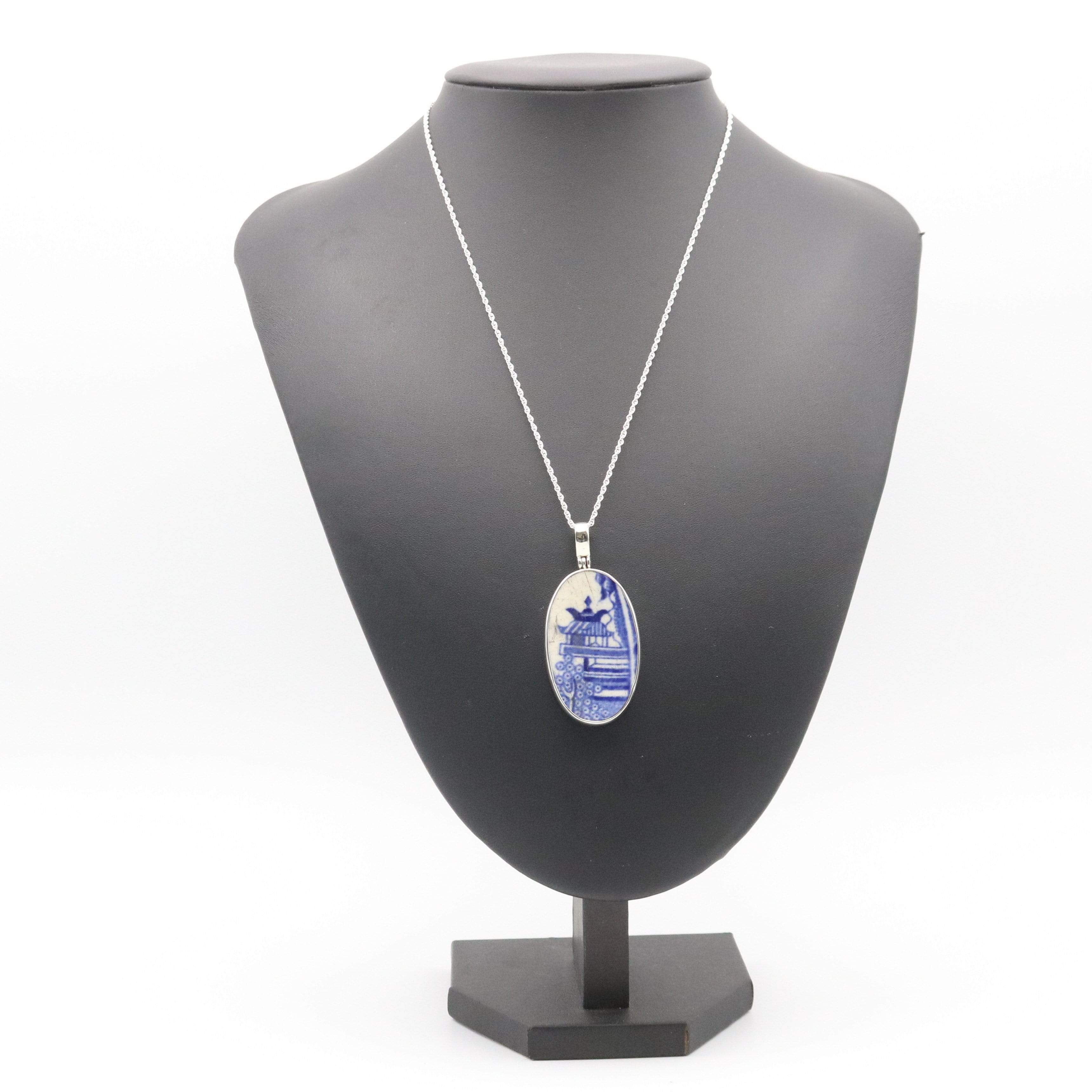 Hepburn and Hughes Minton Pottery Oval Pendant in Sterling Silver