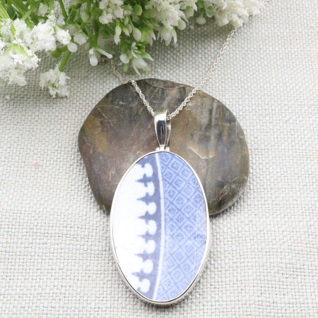 Hepburn and Hughes Minton Pottery Oval Pendant in Sterling Silver