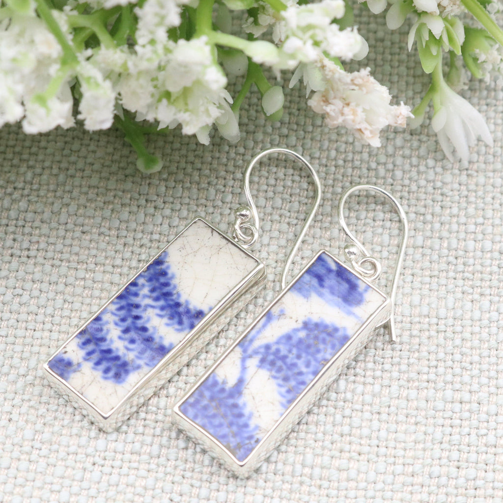 Hepburn and Hughes Minton Pottery Rectangular Earrings in Sterling Silver