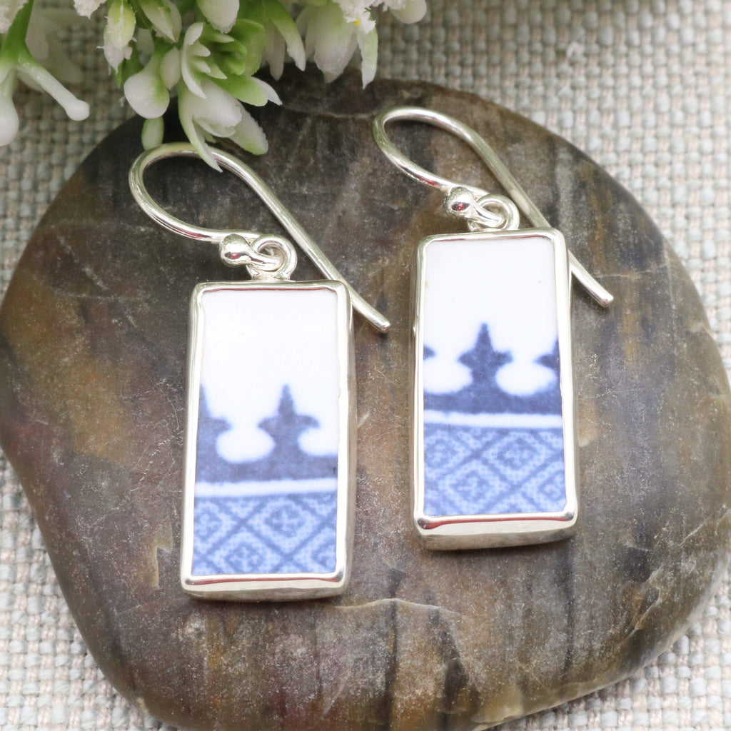 Hepburn and Hughes Minton Pottery Rectangular Earrings in Sterling Silver