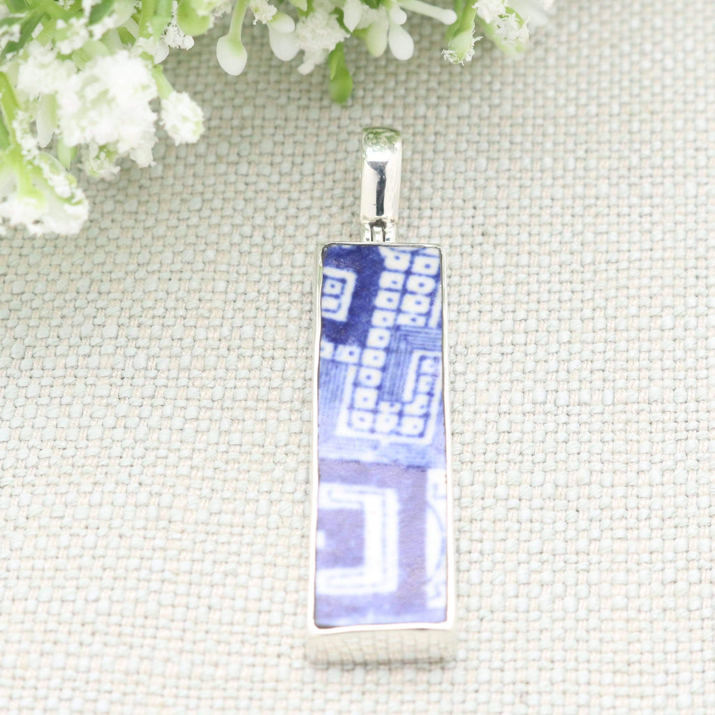 Hepburn and Hughes Minton Pottery Rectangular Pendant in Sterling Silver