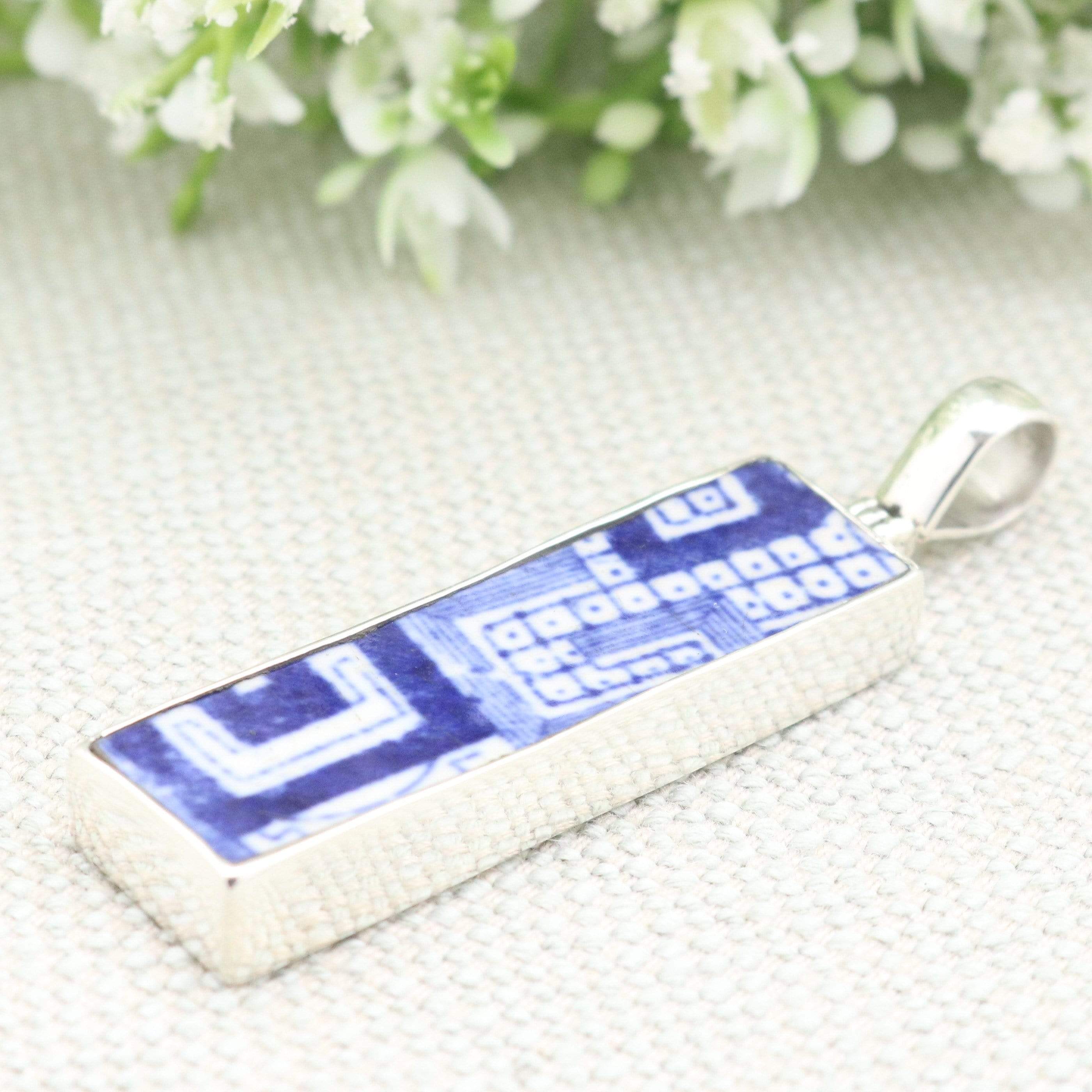 Hepburn and Hughes Minton Pottery Rectangular Pendant in Sterling Silver