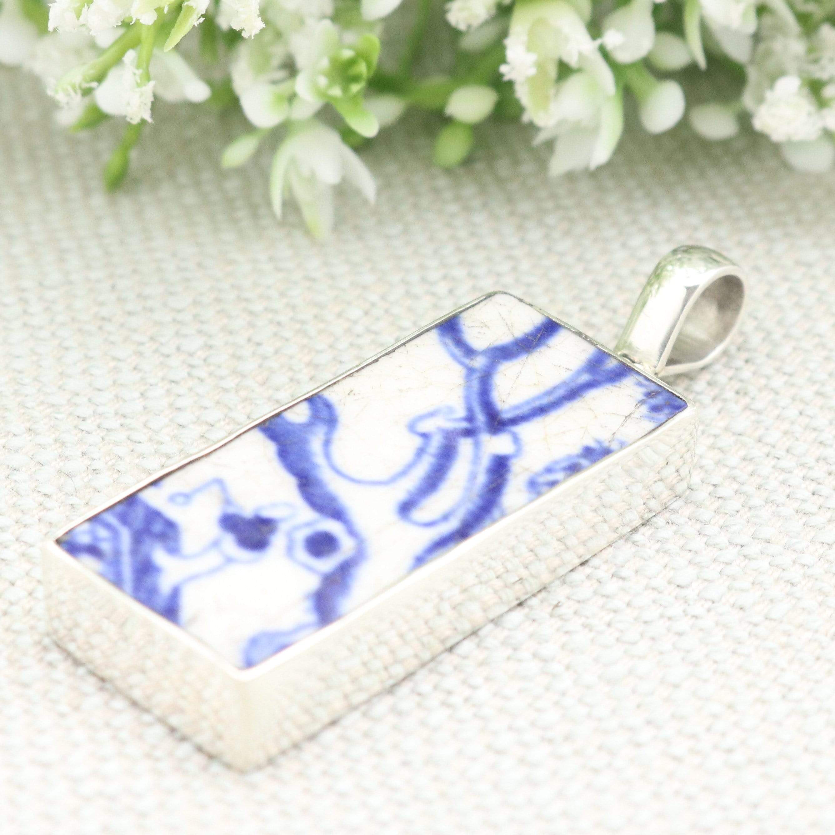 Hepburn and Hughes Minton Pottery Rectangular Pendant in Sterling Silver