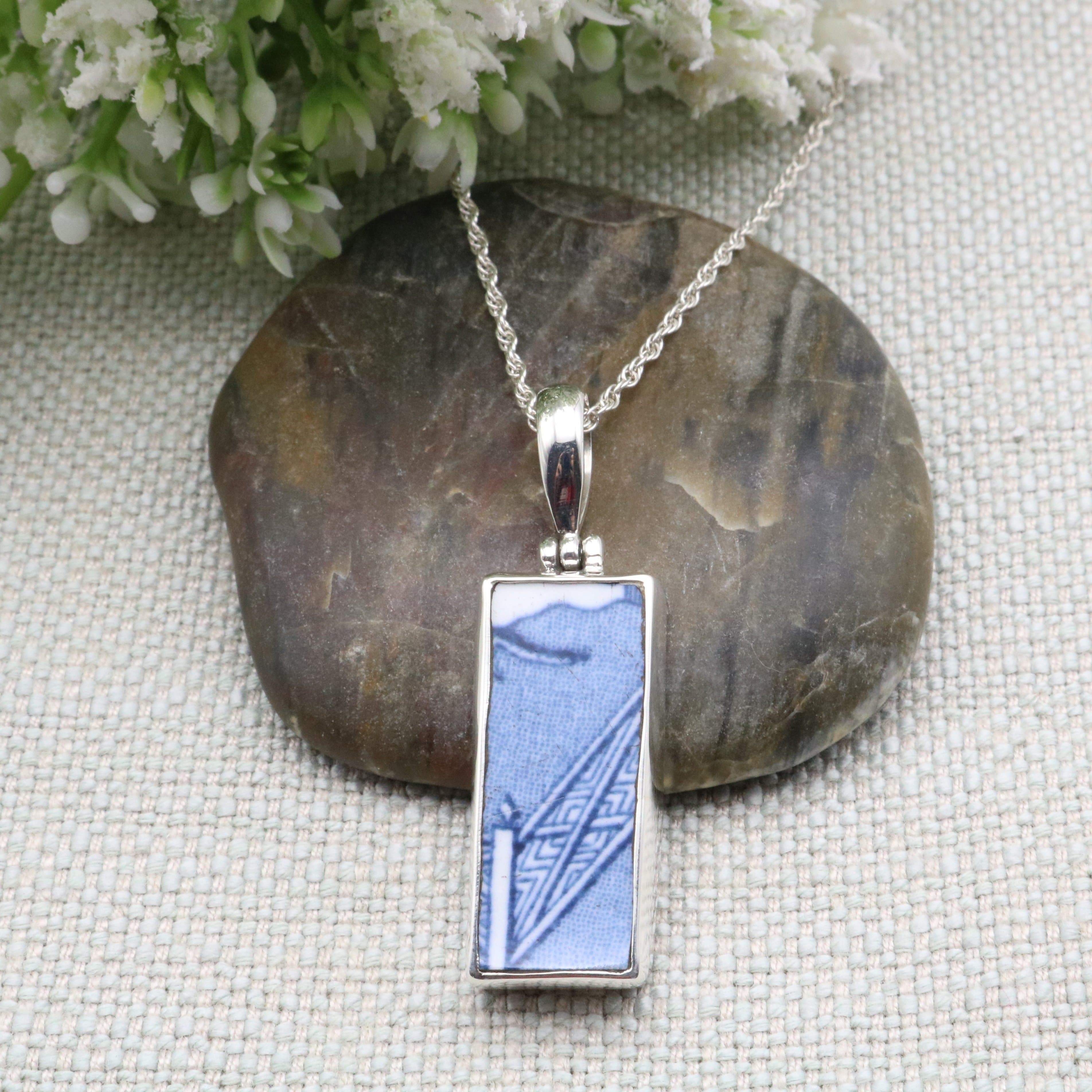 Hepburn and Hughes Minton Pottery Rectangular Pendant in Sterling Silver