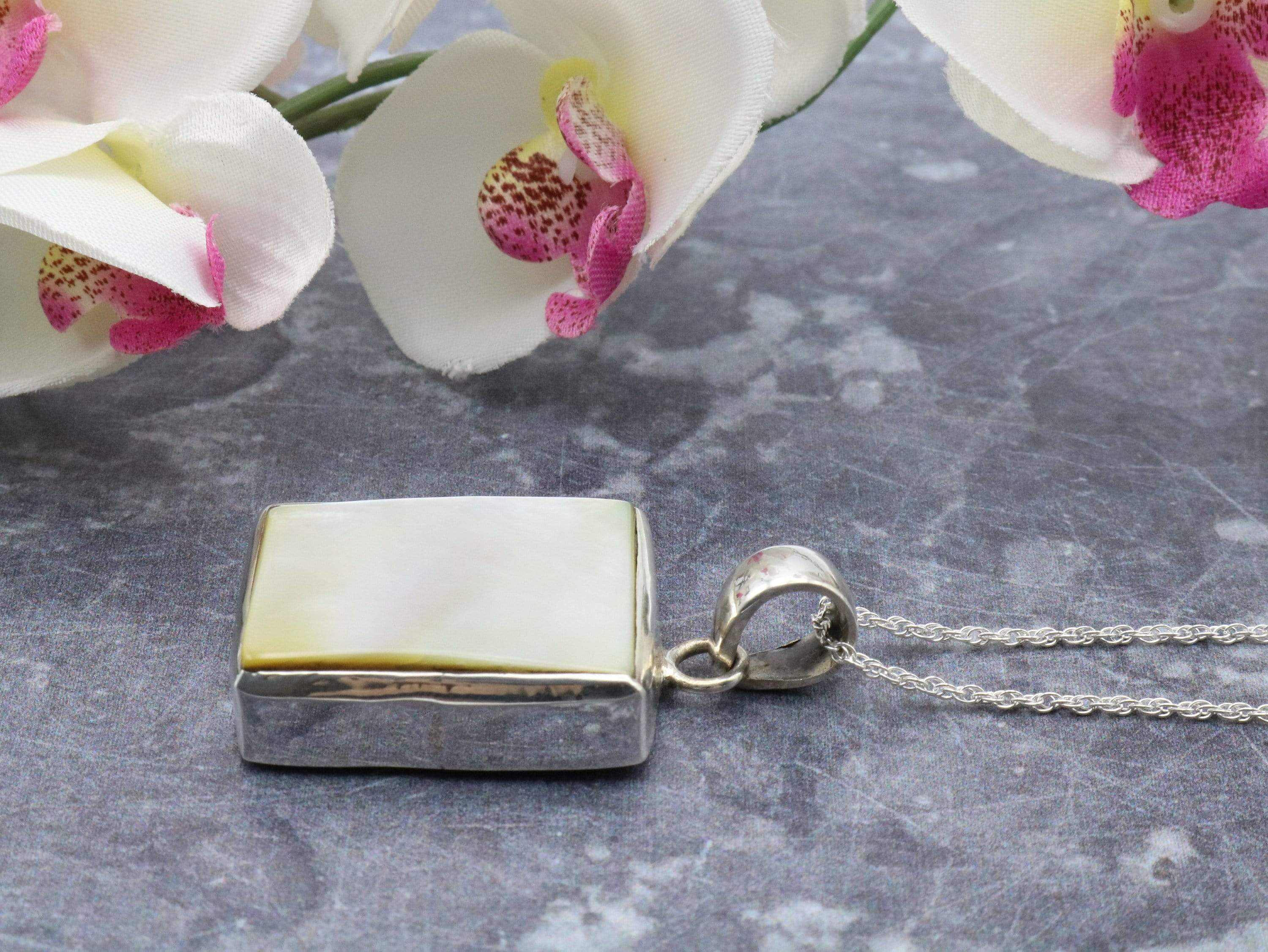 Hepburn and Hughes Mother of Pearl Pendant, Rectangle in Sterling Silver