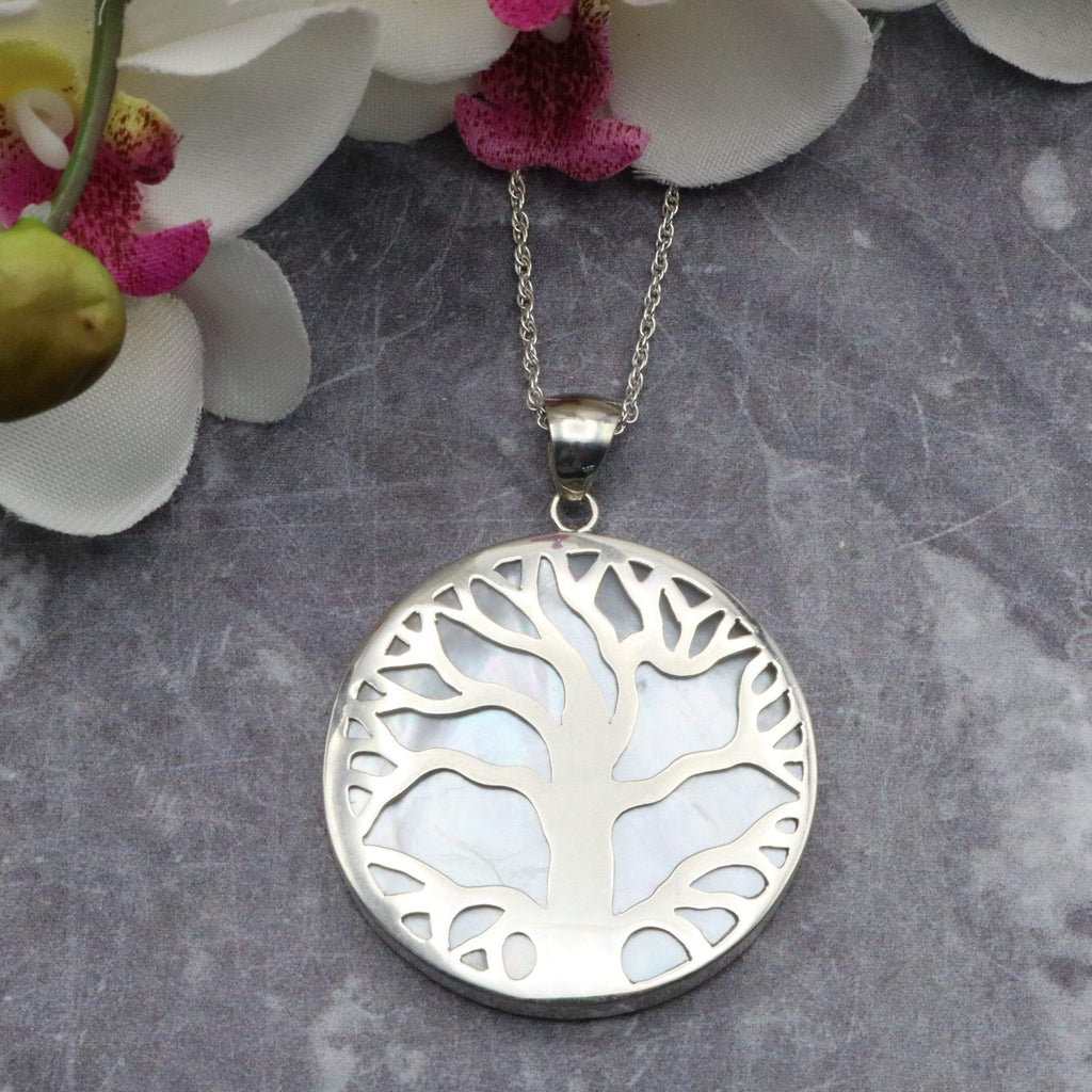 Hepburn and Hughes Mother of Pearl Pendant, with Tree of Life in Sterling Silver