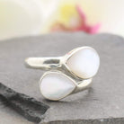 Hepburn and Hughes Mother of Pearl Ring | Adjustable band | Double teardrop | Sterling Silver