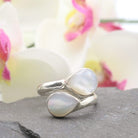 Hepburn and Hughes Mother of Pearl Ring | Adjustable band | Double teardrop | Sterling Silver