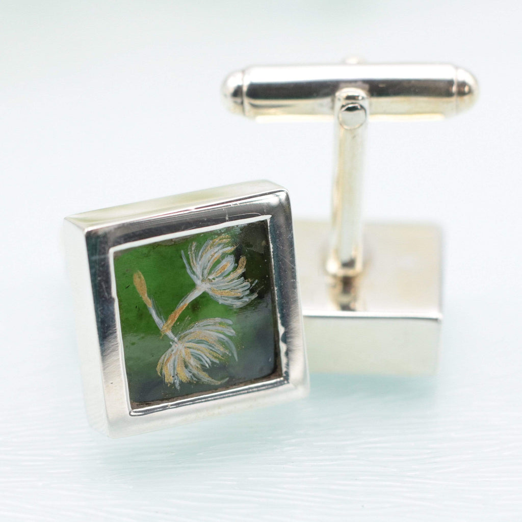 Hepburn and Hughes Painted flowers on upcycled Gin Bottle Cufflinks in Sterling Silver