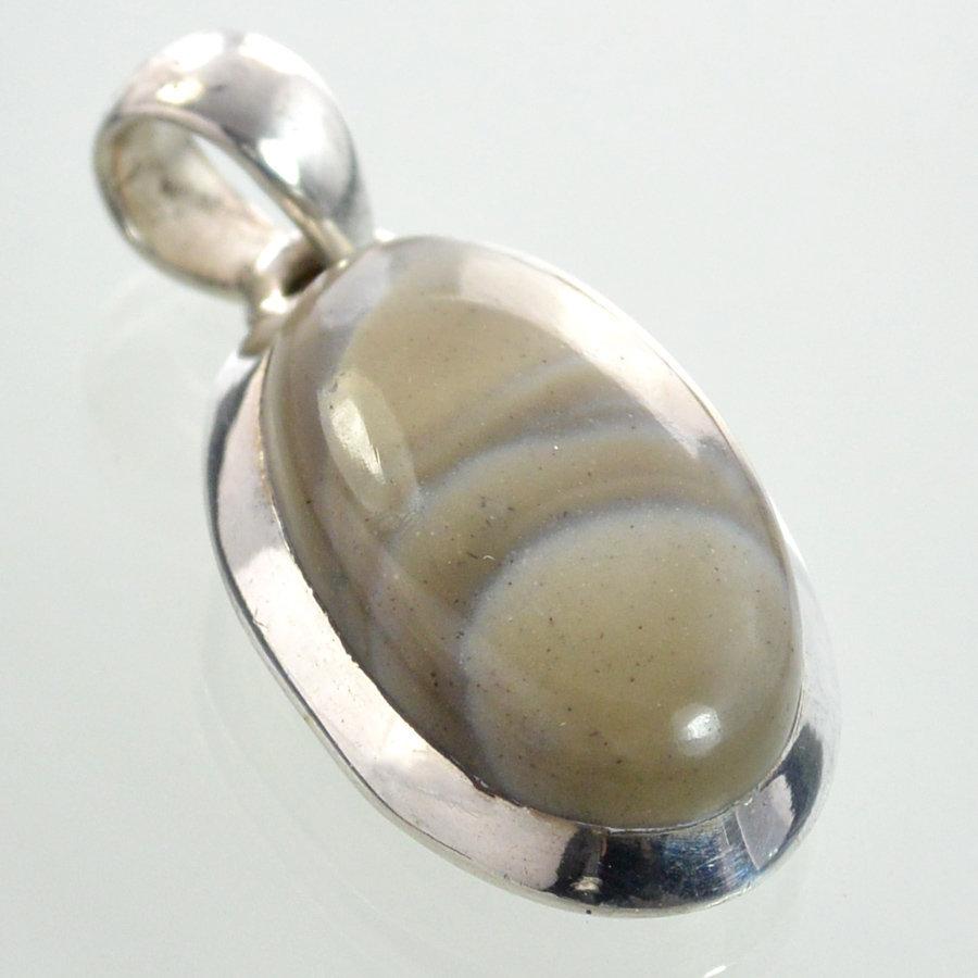Hepburn and Hughes Polish Flint Pendant, small oval in Sterling Silver