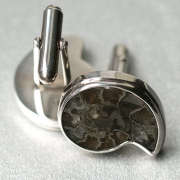 Hepburn & Hughes Pyrite ammonite cufflinks | French ammonites | sterling silver