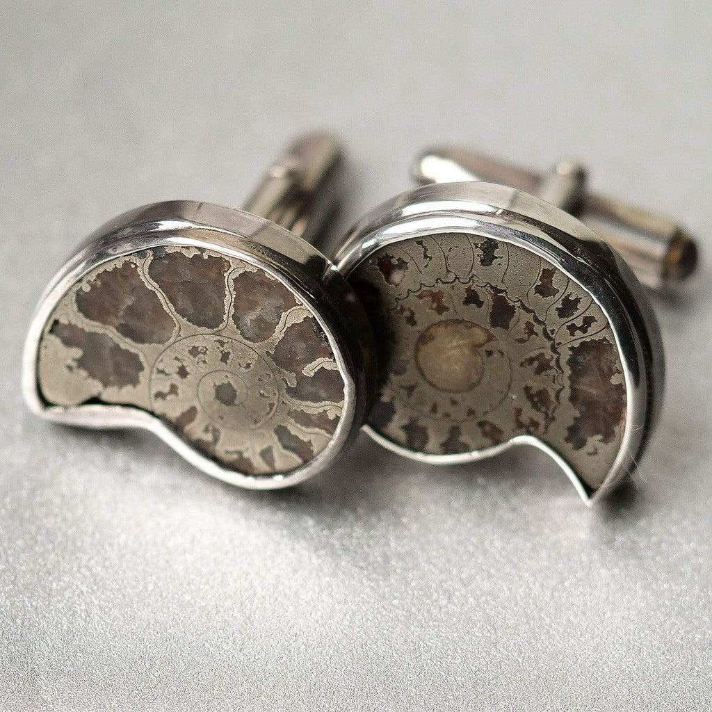 Hepburn & Hughes Pyrite Ammonite Cufflinks | French Ammonites | Sterling Silver