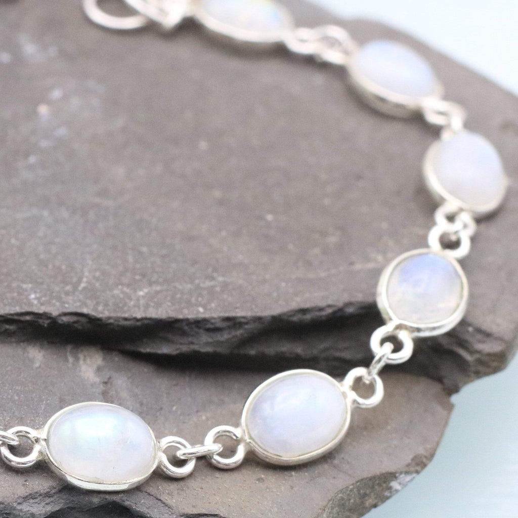 Hepburn and Hughes Rainbow Moonstone Bracelet | 11 x small ovals | Sterling Silver