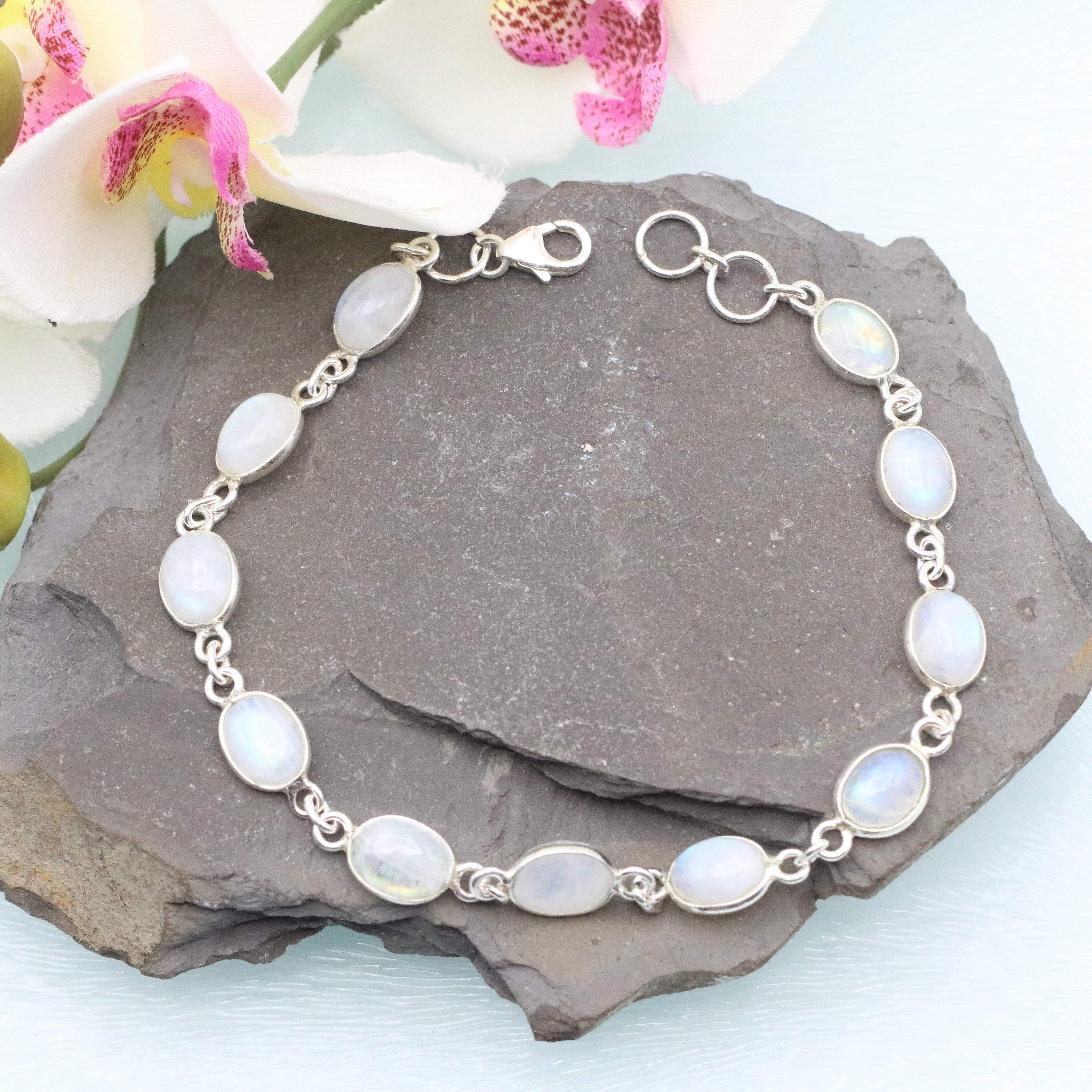 Hepburn and Hughes Rainbow Moonstone Bracelet | 11 x small ovals | Sterling Silver