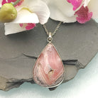 Hepburn and Hughes Rhodochrosite Pendant | Pink Teardrop | Sterling Silver