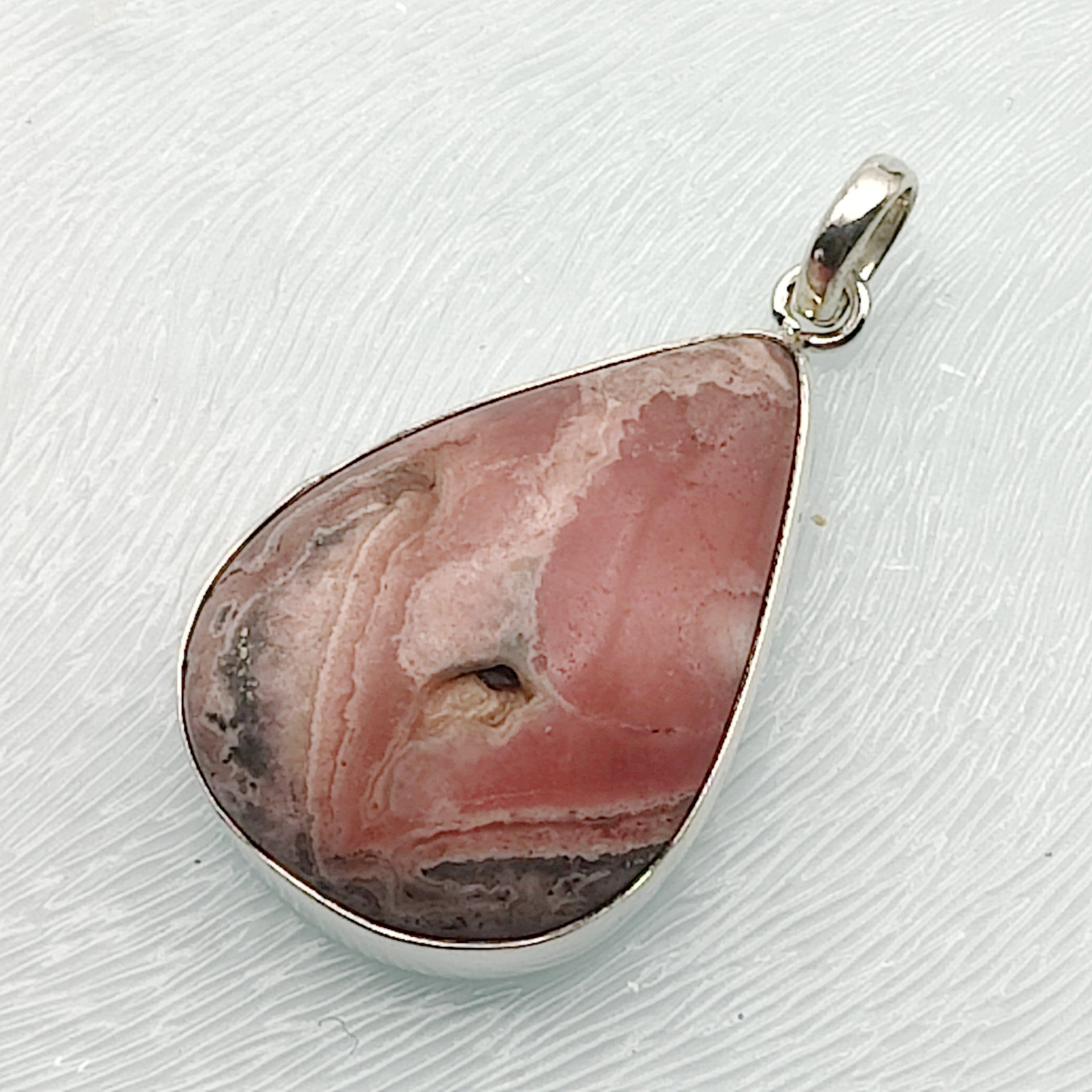 Hepburn and Hughes Rhodochrosite Pendant | Pink Teardrop | Sterling Silver