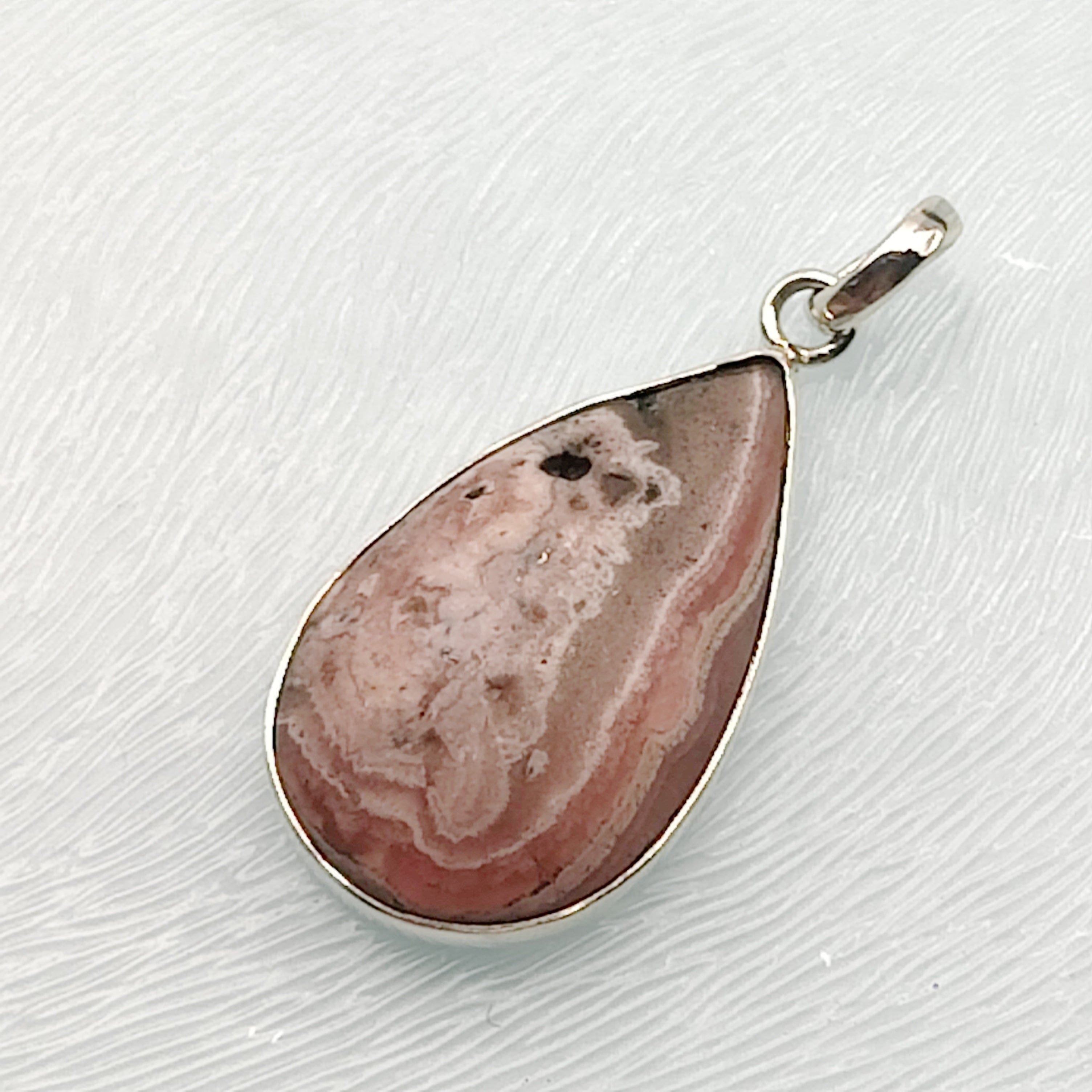 Hepburn and Hughes Rhodochrosite Pendant | Small Teardrop | Sterling Silver