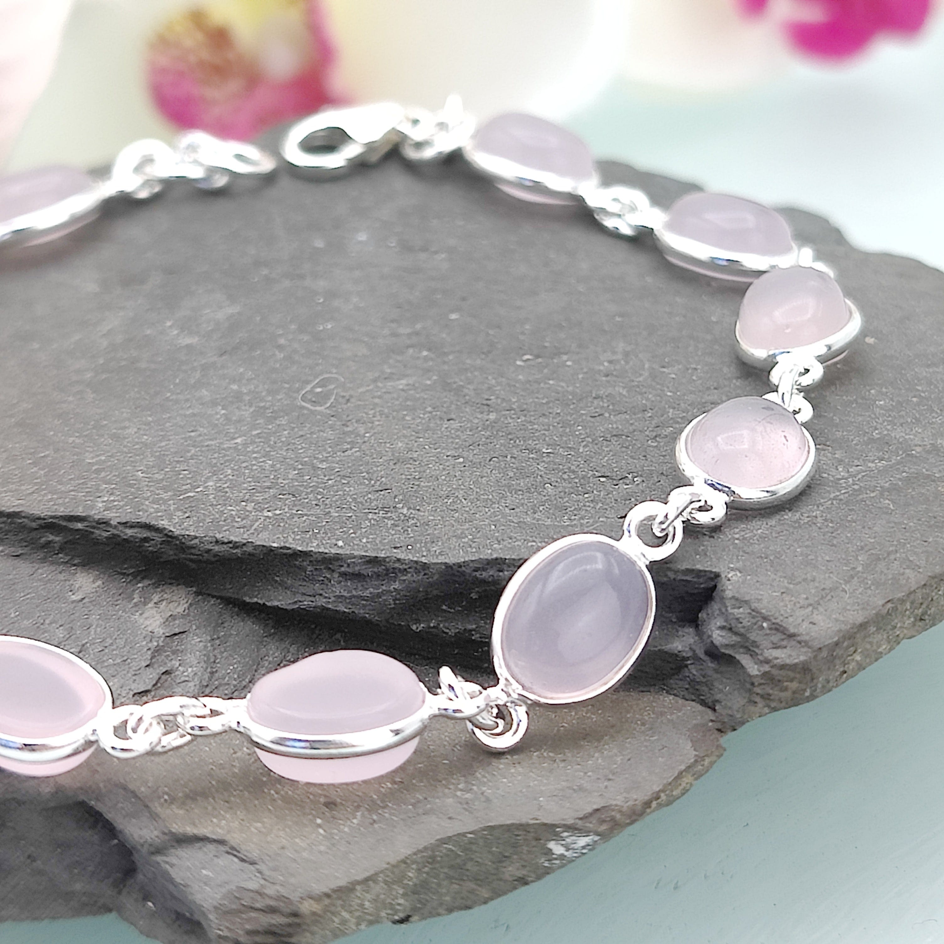 Wonderful Pink Rose Quartz Sterling silver Charm Bracelet For Unisex