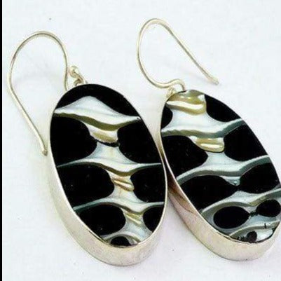 Hepburn and Hughes Seashell Earrings, Black oval Troca in Sterling Silver