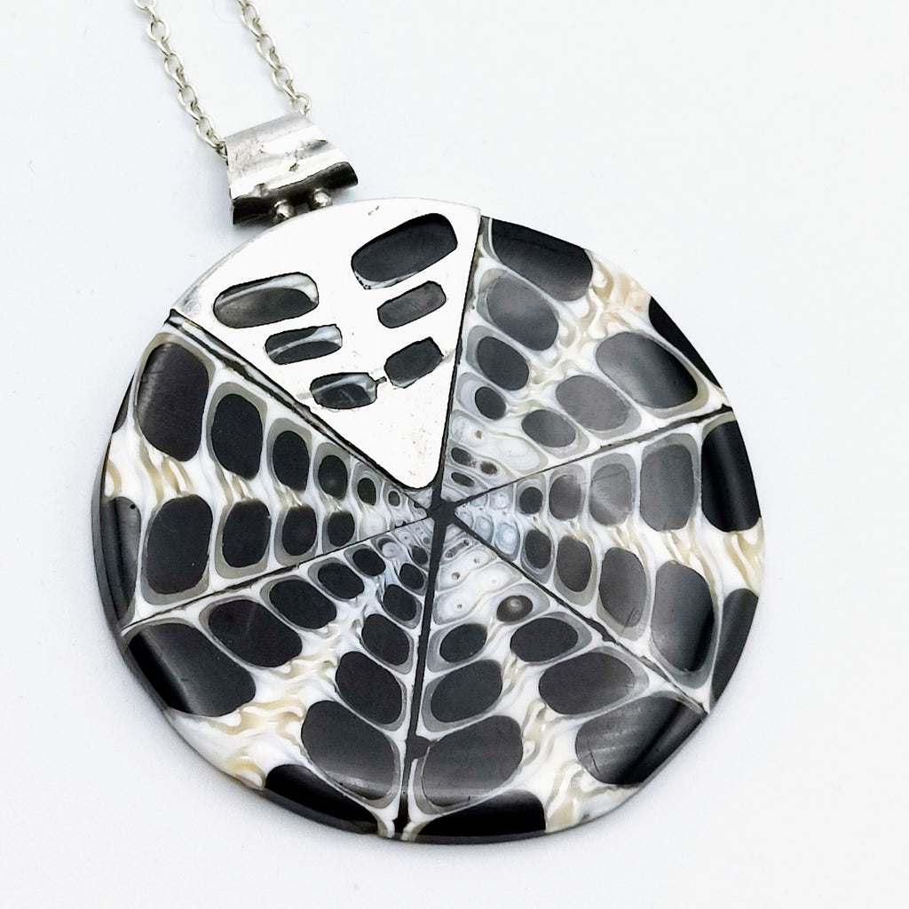 Hepburn and Hughes Seashell Pendant,  Black Large Circle Troca in Sterling Silver