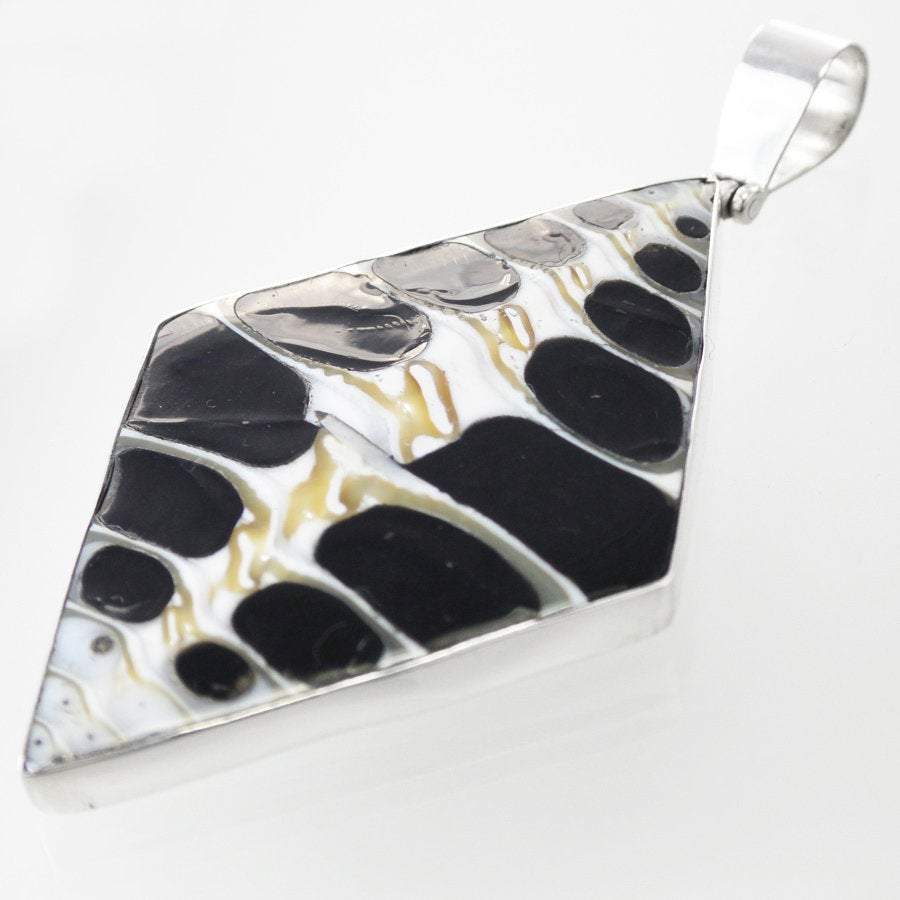Hepburn and Hughes Seashell Pendant, Black medium diamond troca in Sterling Silver