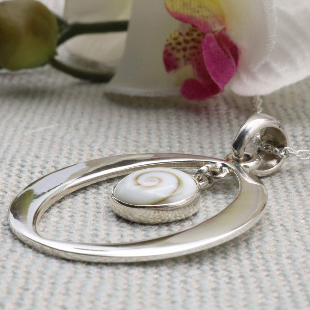 Shiva eye pendant | sterling silver hoop | sea shell jewellery