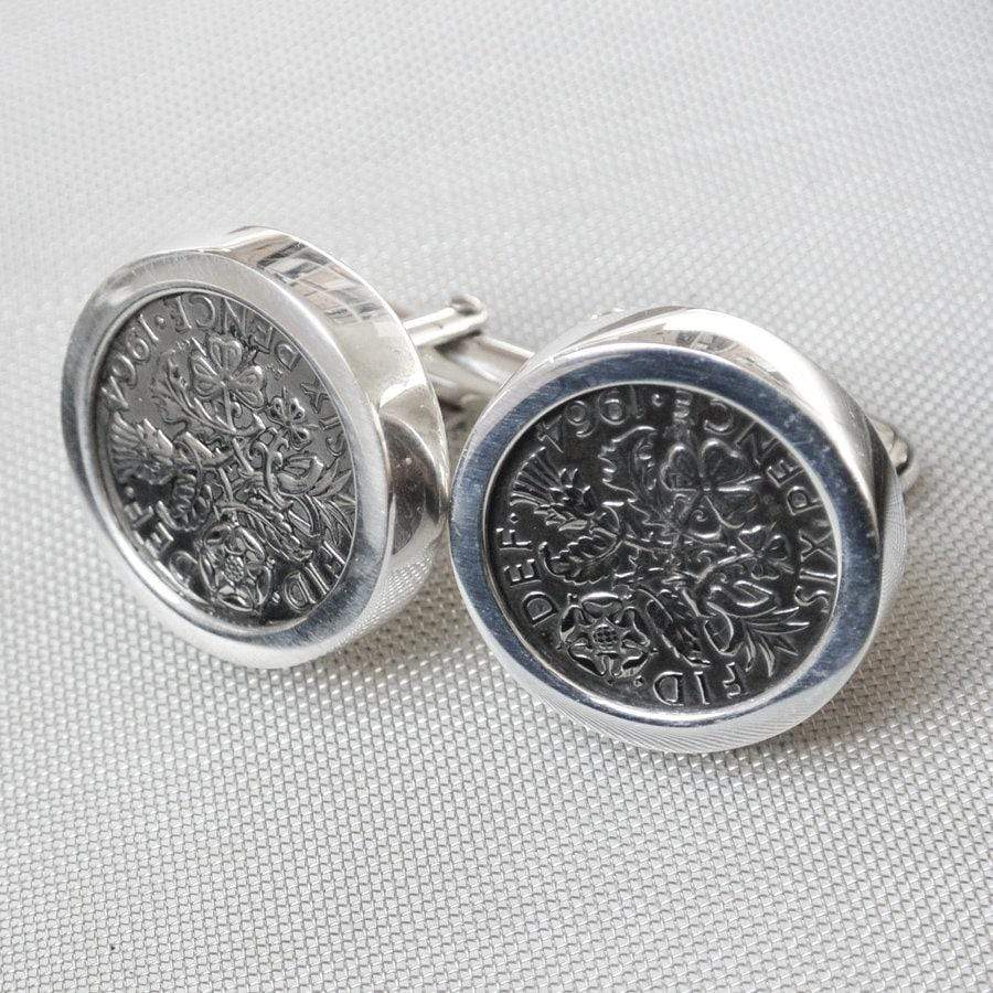 Hepburn and Hughes Sixpence Coin Cufflinks in Sterling Silver