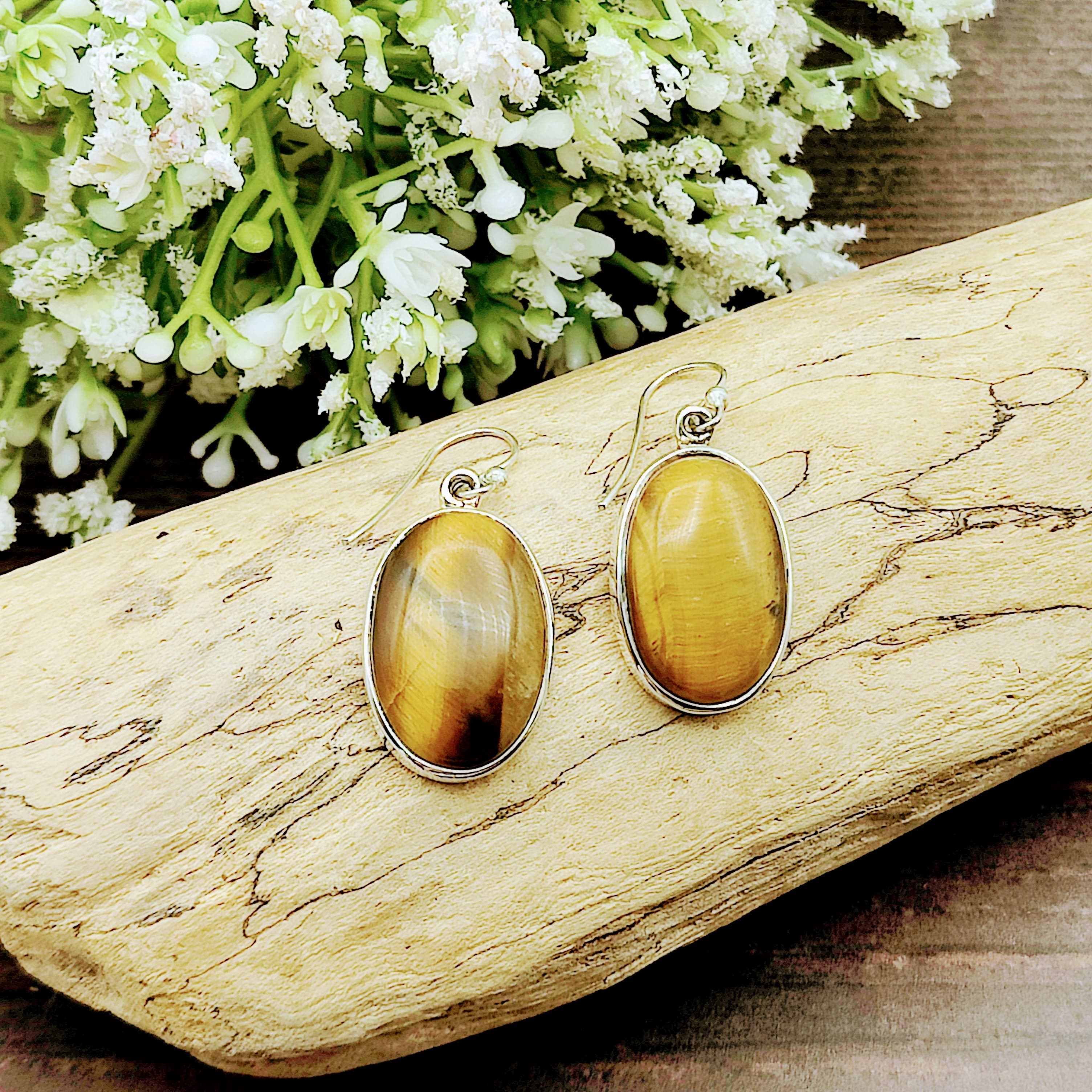 Hepburn and Hughes Tigers Eye Earrings | Oval | Sterling Silver