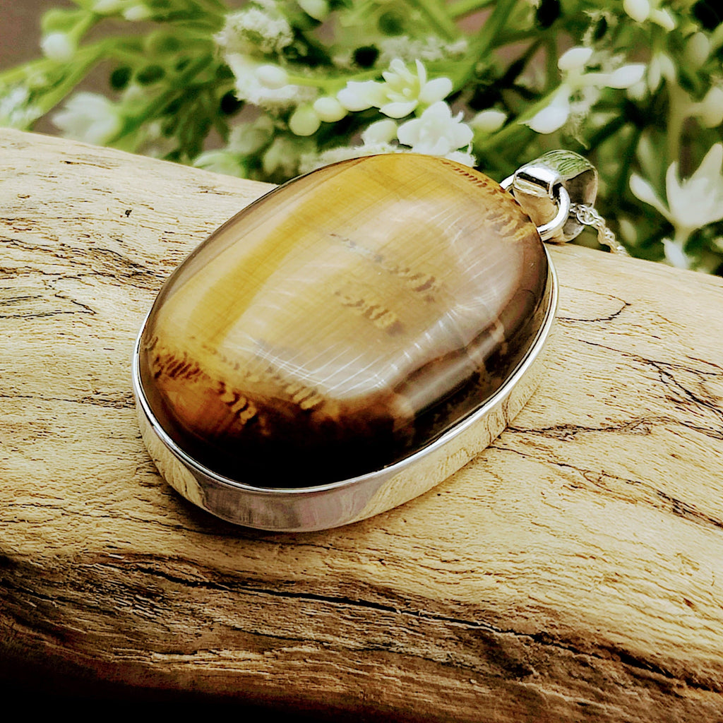 Hepburn and Hughes Tigers Eye Necklace | Oval Pendant | Sterling Silver