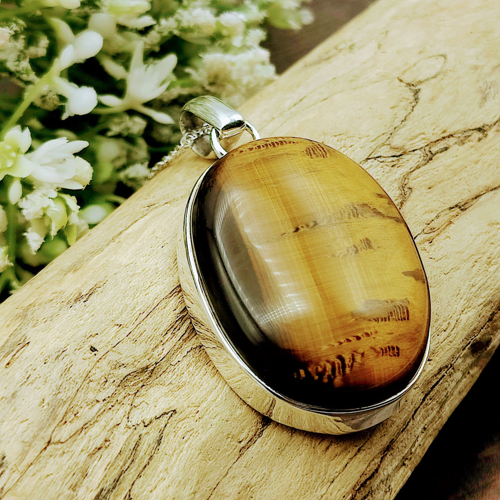 Hepburn and Hughes Tigers Eye Necklace | Oval Pendant | Sterling Silver