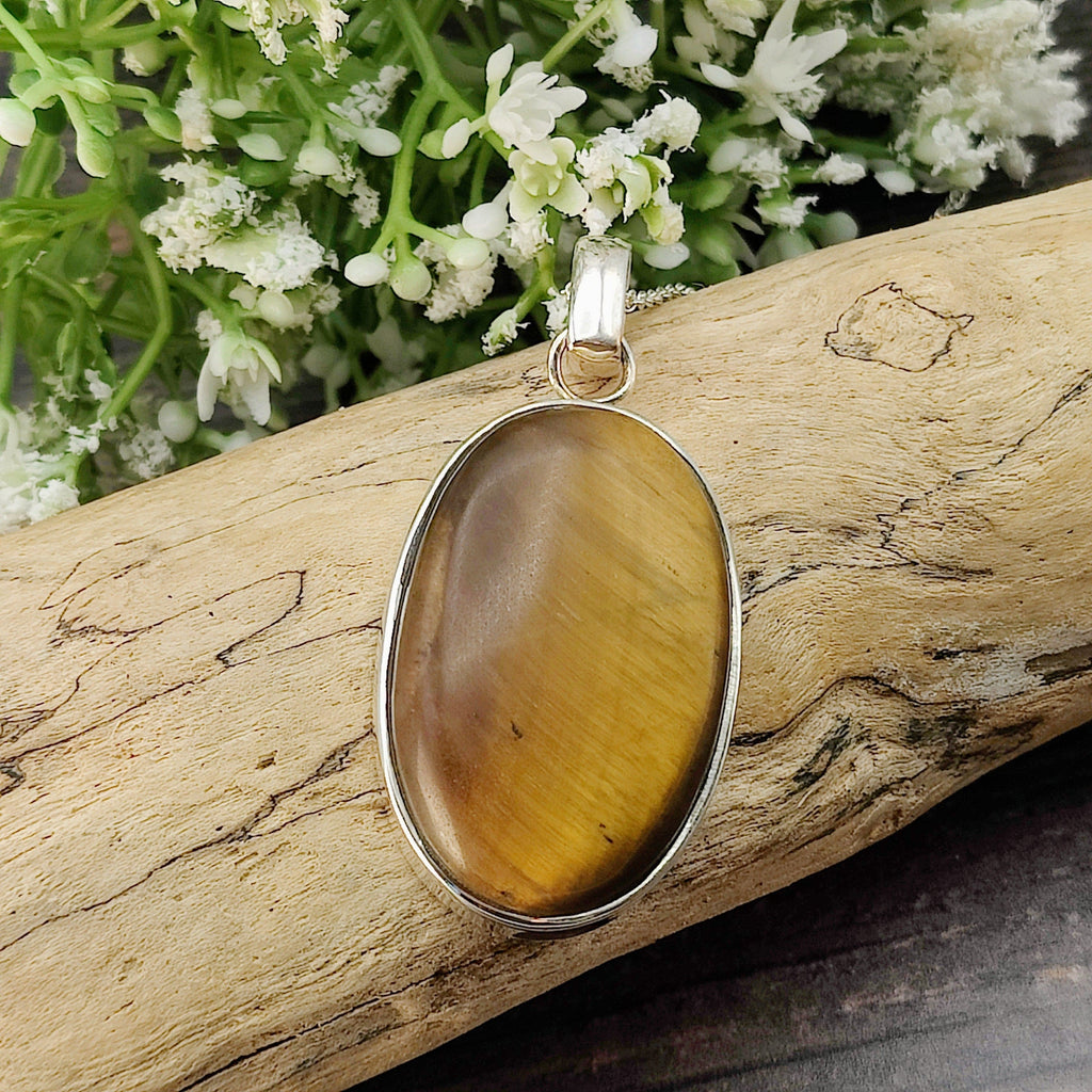 Hepburn and Hughes Tigers Eye Pendant | Large Oval | Sterling Silver