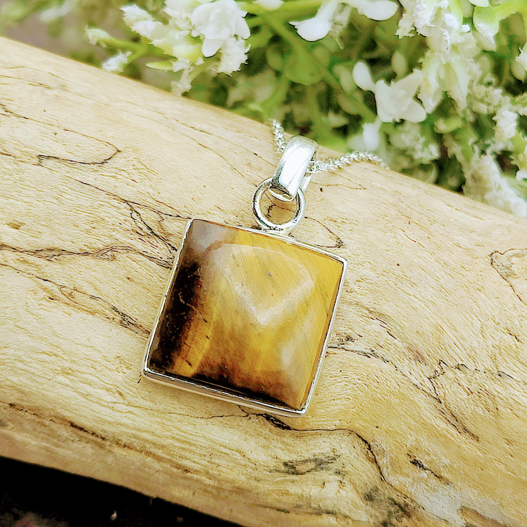 Hepburn and Hughes Tigers Eye Pendant | Square | Sterling Silver
