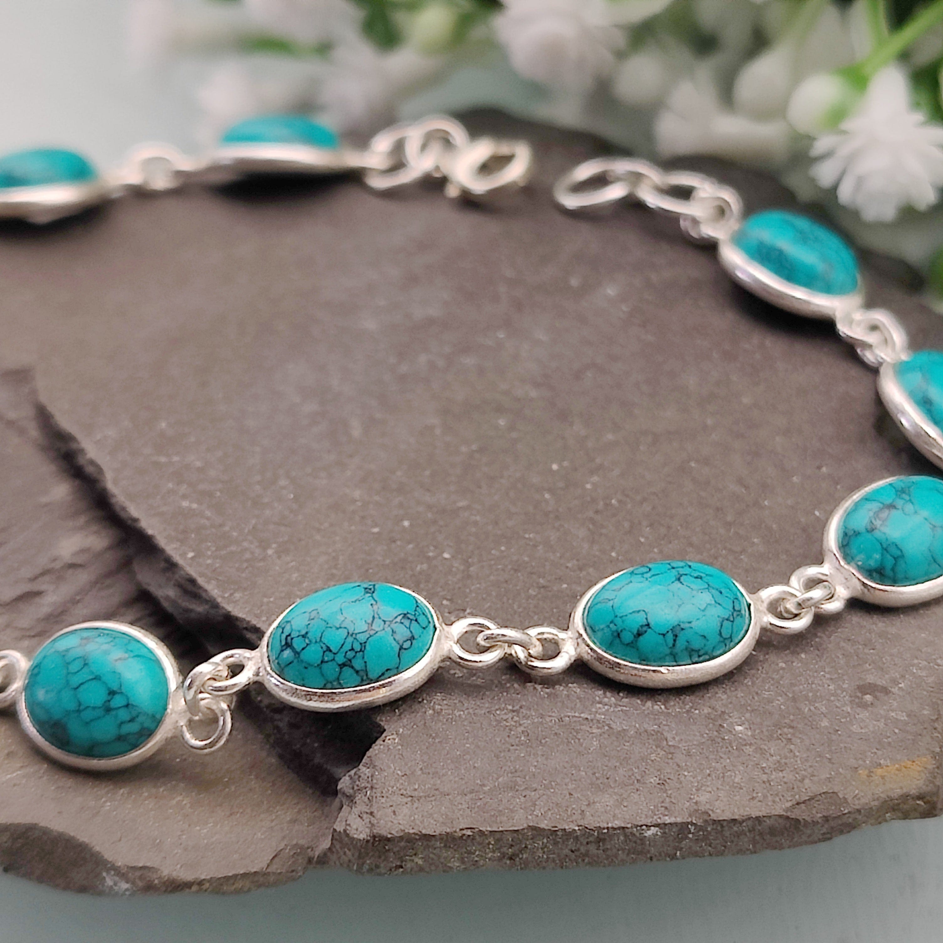 Hepburn and Hughes Turquoise Bracelet | 11 Ovals |  Sterling Silver