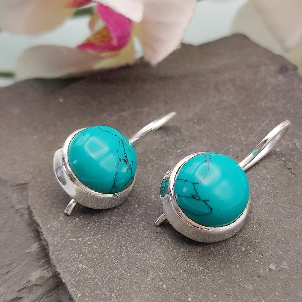 Hepburn and Hughes Turquoise Earrings | Stud and Ear Wire | Circular |  Sterling Silver