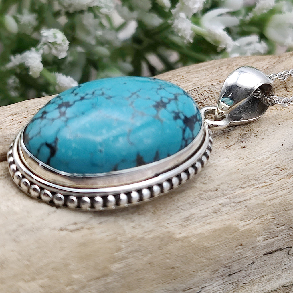 Hepburn and Hughes Turquoise Gemstone Pendant | Oval Birthstone Necklace | Sterling Silver