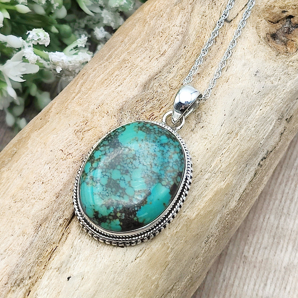 Hepburn and Hughes Turquoise Pendant | Oval Gemstone Necklace | Sterling Silver
