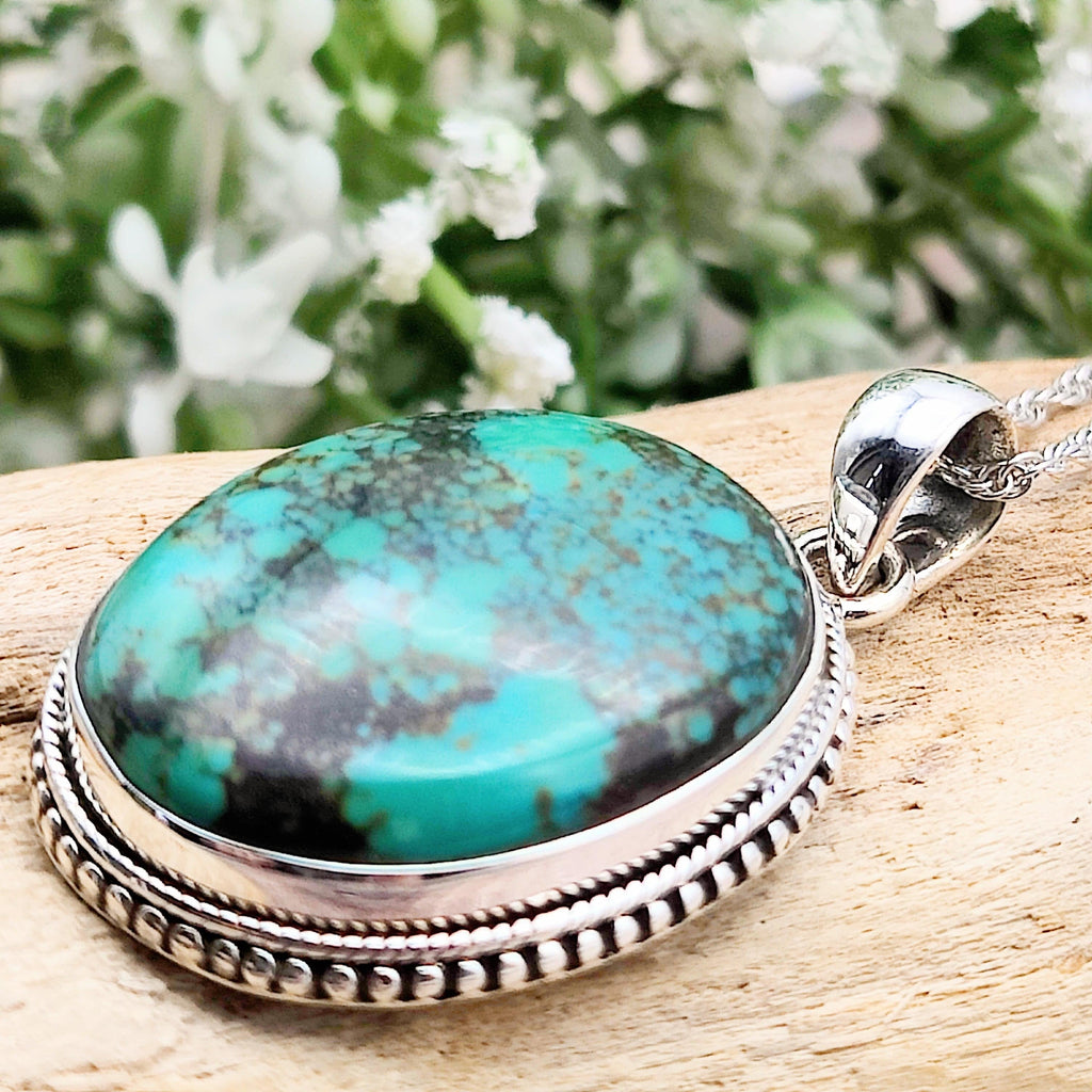 Hepburn and Hughes Turquoise Pendant | Oval Gemstone Necklace | Sterling Silver