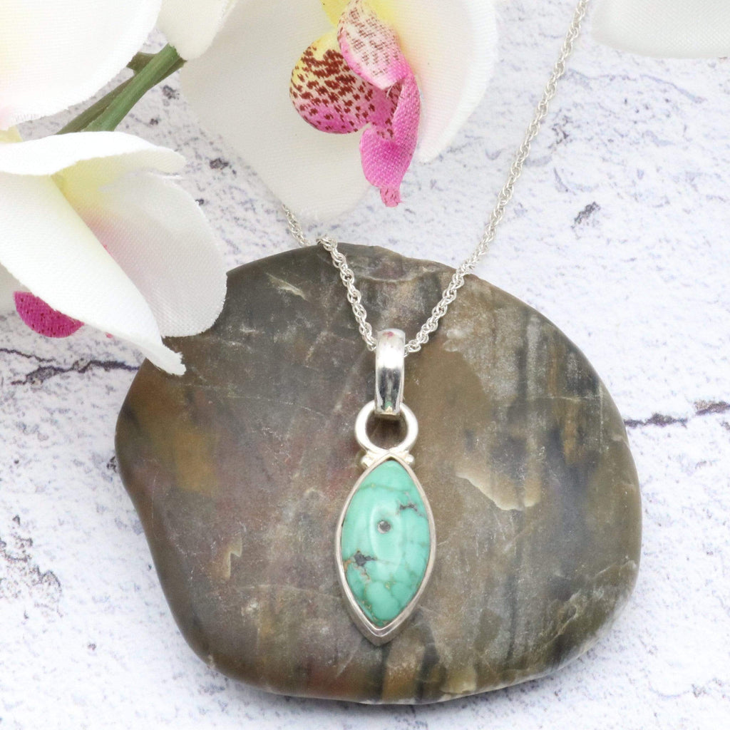 Hepburn and Hughes Turquoise Pendant, Small Pointed Oval in Sterling Silver