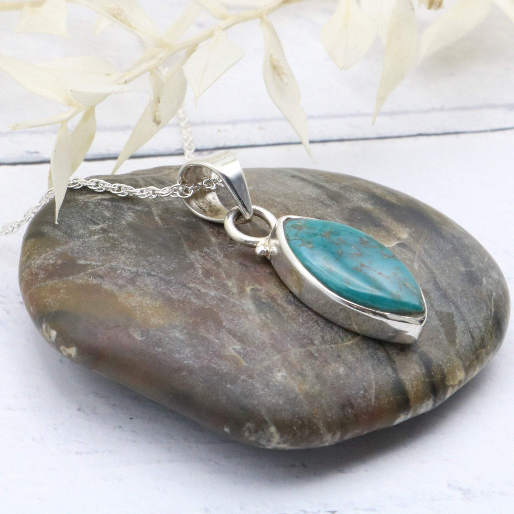 Hepburn and Hughes Turquoise Pendant Small Pointed Oval in Sterling Silver