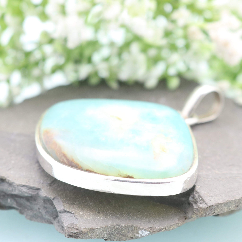 Hepburn and Hughes Turquoise Pendant | Wide diamond |Sterling Silver